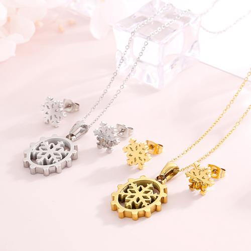 Fashion Stainless Steel Jewelry Sets, Stud Earring & necklace, 304 Stainless Steel, Snowflake, plated, 2 pieces & for woman & hollow, more colors for choice, Sold By Set