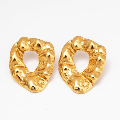 Stainless Steel Stud Earrings, 304 Stainless Steel, Vacuum Ion Plating, fashion jewelry & for woman & hollow, golden, 31x24mm, Sold By Pair