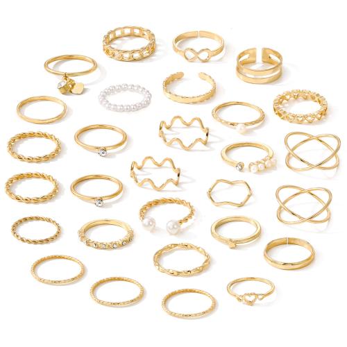 Zink-Legierungsring-Set, Zinklegierung, mit Kunststoff Perlen, Modeschmuck & für Frau & mit Strass, goldfarben, verkauft von setzen