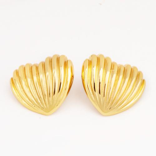 Stainless Steel Stud Earrings, 304 Stainless Steel, Heart, Vacuum Ion Plating, fashion jewelry & for woman, golden, 29x14mm, Sold By Pair