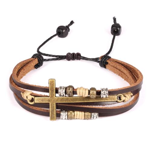 Cowhide Bracelet, Tibetan Style, with Cowhide, handmade, fashion jewelry & multilayer & for man, brown, Length:180-250 mm, Sold By PC