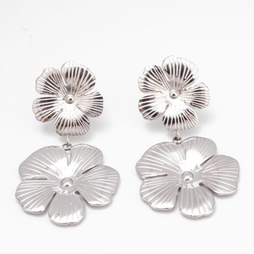 Stainless Steel Stud Earrings, 304 Stainless Steel, Flower, Vacuum Ion Plating, fashion jewelry & for woman, more colors for choice, 51x28mm, Sold By Pair