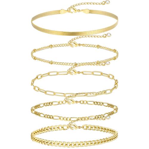 Brass Bracelet & Bangle, plated, 5 pieces & fashion jewelry & for woman, golden, 120x90x10mm, Sold By Set