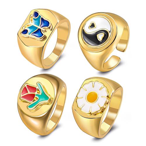 Fashion Brass Ring Set, plated, 4 pieces & different size for choice & for woman & enamel, golden, Sold By Set