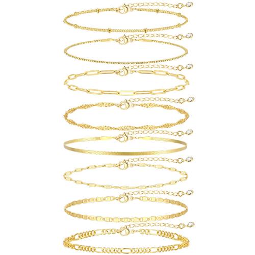 Brass Bracelet & Bangle, plated, 8 pieces & fashion jewelry & for woman, golden, Sold By Set