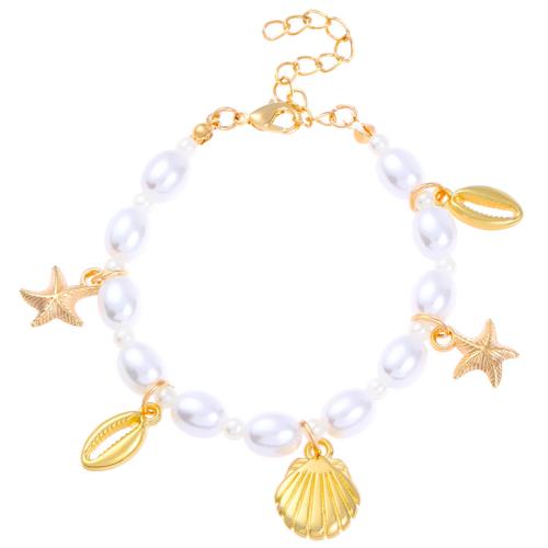 Tibetan Style Bracelet, with Plastic Pearl, handmade, for woman, gold, Sold By PC