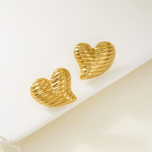 Stainless Steel Stud Earrings, 304 Stainless Steel, Heart, plated, different styles for choice & for woman, gold, Sold By Pair