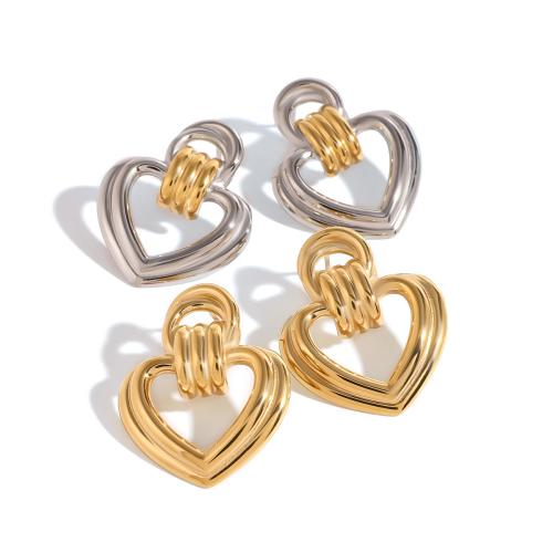 Stainless Steel Stud Earrings, 304 Stainless Steel, Heart, plated, for woman, more colors for choice, Sold By Pair