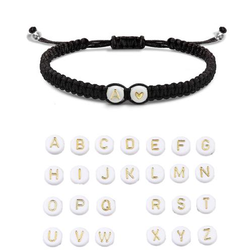 Pulsera de Acrílico, con cordón poliéster, hecho a mano, Letras son de la A la Z & unisexo & diferentes estilos para la opción, Negro, Vendido por UD