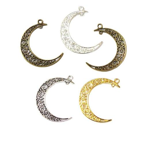 Tibetan Style Moon Pendants, plated, DIY, more colors for choice, 39x31mm, 50PCs/Bag, Sold By Bag