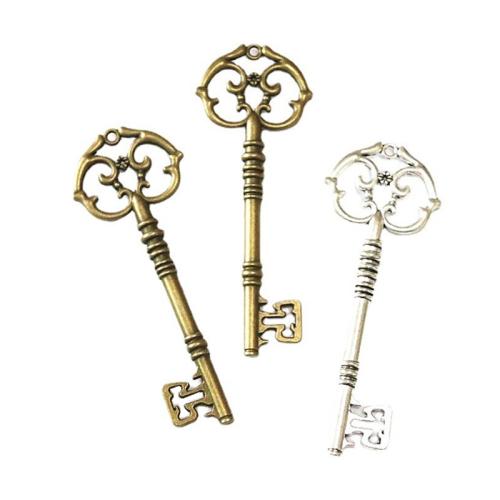 Tibetan Style Key Pendants, plated, DIY, more colors for choice, 30x80mm, 20PCs/Bag, Sold By Bag