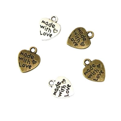 Tibetan Style Heart Pendants, plated, DIY, more colors for choice, 12x10mm, 100PCs/Bag, Sold By Bag