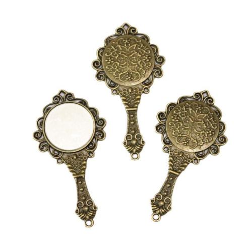 Tibetan Style Pendants, Mirror, antique bronze color plated, DIY, 68x35mm, 10PCs/Bag, Sold By Bag