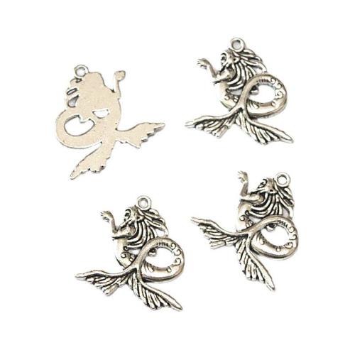 Tibetan Style Pendants, Mermaid, antique silver color plated, DIY, 28.20x28.80mm, 40PCs/Bag, Sold By Bag