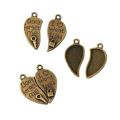 Tibetan Style Heart Pendants, antique bronze color plated, DIY, 26x24mm, 60Sets/Bag, Sold By Bag