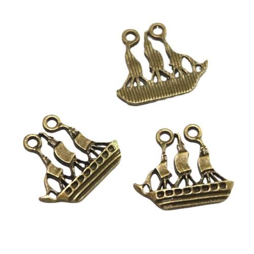 Véhicule en forme de pendentifs en alliage de Zinc, bateau, Plaqué de couleur de bronze antique, DIY & 2 trous, 22x24mm, 50PC/sac, Vendu par sac