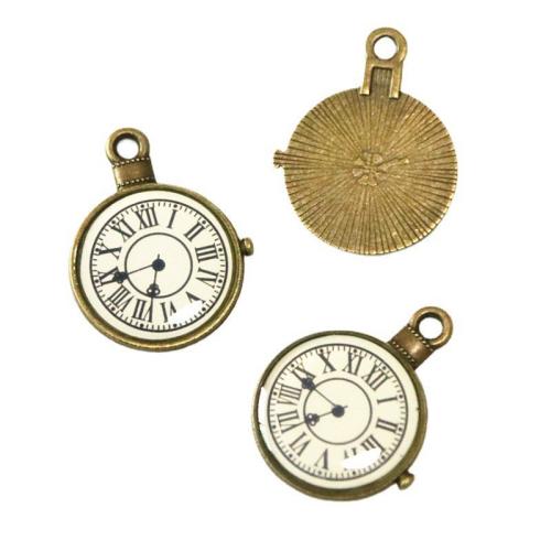 Tibetan Style Pendants, Clock, antique bronze color plated, DIY, 32.20x25.20mm, 10PCs/Bag, Sold By Bag