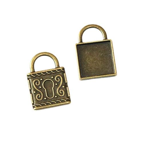 Tibetan Style Pendant Cabochon Setting, Lock, antique bronze color plated, DIY, 20x20mm, 30PCs/Bag, Sold By Bag