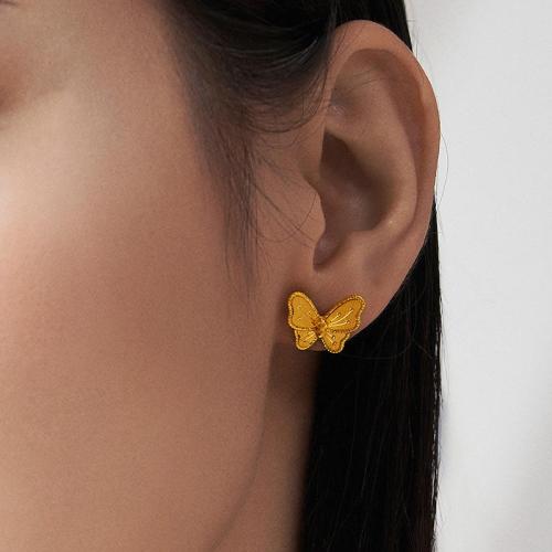 laiton boucle d oreille dormeuse, papillon, Placage de couleur d'or, styles différents pour le choix & pour femme, Vendu par paire