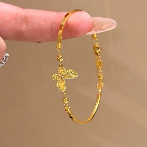 Brass Bracelet, with 2inch extender chain, Butterfly, sang gold plated, fashion jewelry & for woman, Length:Approx 5.5 Inch, Sold By PC