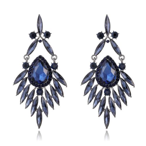 Tibetan Style Stud Earring, with Glass Rhinestone, fashion jewelry & for woman & with rhinestone, more colors for choice, 82x40mm, Sold By Pair