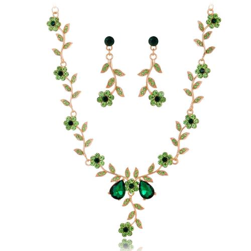 Tibetan Style Jewelry Sets, Stud Earring & necklace, with Glass Rhinestone, with 5cm extender chain, 2 pieces & fashion jewelry & for woman & with rhinestone, more colors for choice, Length:45 cm, Sold By Set