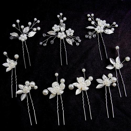 Hair Stick, Tibetan Style, with brass wire & Plastic Pearl, nine pieces & for bridal, more colors for choice, Sold By Set