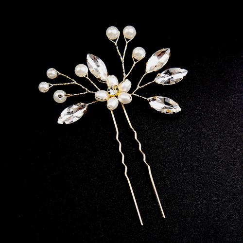 Hair Stick, Iron, with Plastic Pearl, for bridal & with rhinestone, more colors for choice, 90x60mm, Sold By PC