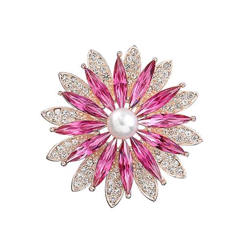 Tibetan Style Brooches, with Crystal & Plastic Pearl, for woman, pink, 45x45mm, Sold By PC