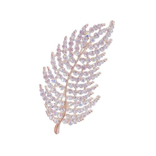 Tibetan Style Brooches, Feather, for woman & with rhinestone, golden, 70x30mm, Sold By PC