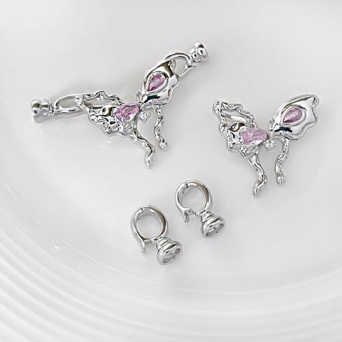 Brass Jewelry Clasps, Butterfly, DIY & micro pave cubic zirconia, 42x23mm, Sold By PC