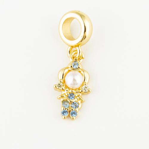 Cubic Zirconia Micro Pave Brass Pendant, with Plastic Pearl, fashion jewelry & Unisex & micro pave cubic zirconia, golden, 16x8mm, Hole:Approx 5mm, Sold By PC