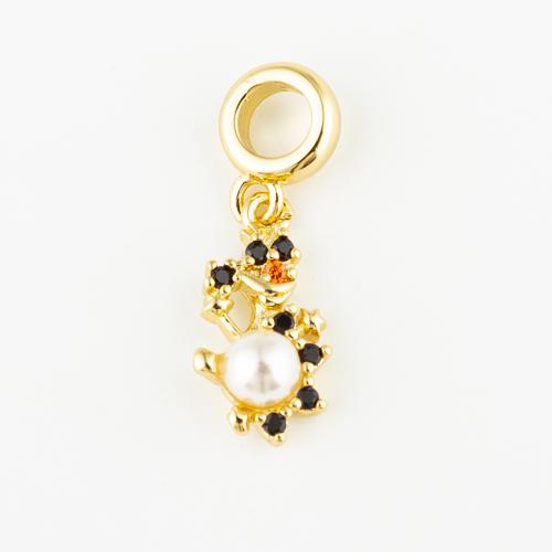 Cubic Zirconia Micro Pave Brass Pendant, with Plastic Pearl, fashion jewelry & Unisex & micro pave cubic zirconia, golden, 17x9mm, Hole:Approx 5mm, Sold By PC