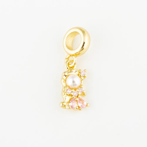 Cubic Zirconia Micro Pave Brass Pendant, with Plastic Pearl, fashion jewelry & Unisex & micro pave cubic zirconia, golden, 14x7mm, Hole:Approx 5mm, Sold By PC