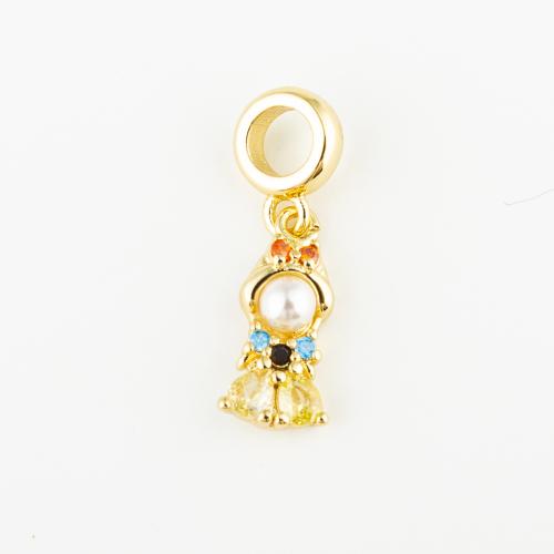 Cubic Zirconia Micro Pave Brass Pendant, with Plastic Pearl, fashion jewelry & Unisex & micro pave cubic zirconia, golden, 17x8mm, Hole:Approx 5mm, Sold By PC