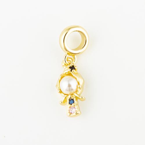 Cubic Zirconia Micro Pave Brass Pendant, with Plastic Pearl, fashion jewelry & Unisex & micro pave cubic zirconia, golden, 16x7mm, Hole:Approx 5mm, Sold By PC