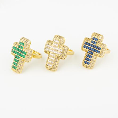 Cubique anneau en laiton Circonia Micro Pave, croix, bijoux de mode & unisexe & pavé de micro zircon, plus de couleurs à choisir, 31x26mm, Vendu par PC