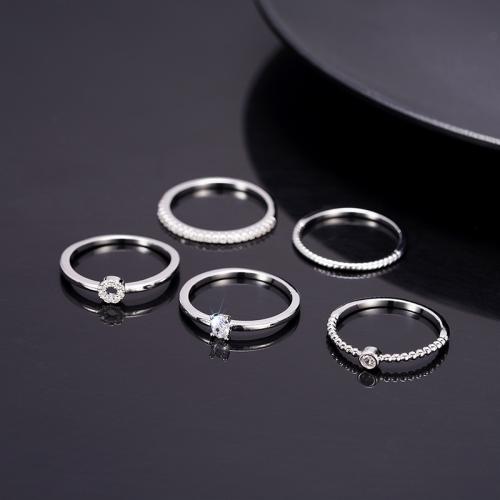 Mode Messing Ring Set, 5 Stück & verschiedene Größen vorhanden & Micro pave Zirkonia & für Frau, keine, verkauft von setzen