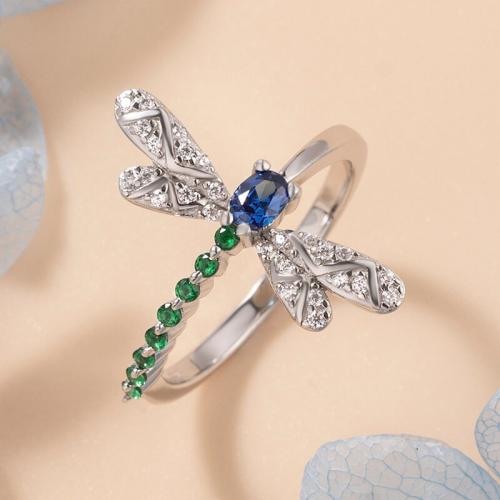 Cubic Zirconia Micro Pave Brass Ring, Dragonfly, different size for choice & micro pave cubic zirconia & for woman, Sold By PC