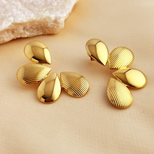 Stainless Steel Stud Earrings, 304 Stainless Steel, fashion jewelry & for woman, golden, 44x24mm, Sold By Pair