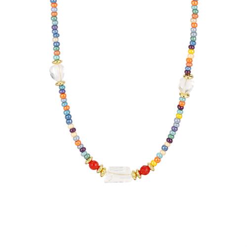 Glass Beads Necklaces, with Gemstone & Brass, with 5cm extender chain, gold color plated, fashion jewelry & for woman, mixed colors, Length:Approx 40 cm, Sold By PC