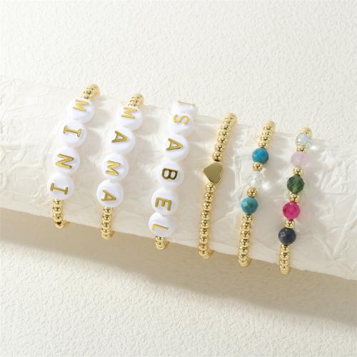 Pulseras de piedras preciosas, metal, con Piedras preciosas & resina, chapado en color dorado, Joyería & elástico & para mujer, más colores para la opción, libre de níquel, plomo & cadmio, Vendido por UD