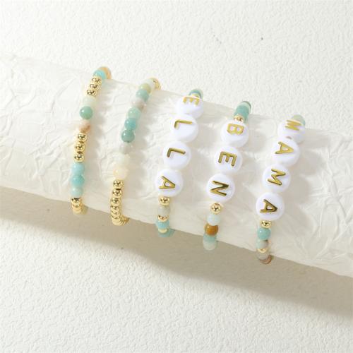 Gemstone Bracelets, with Resin & Brass, gold color plated, fashion jewelry & elastic & for woman, more colors for choice, Length:Approx 16-17 cm, Sold By PC