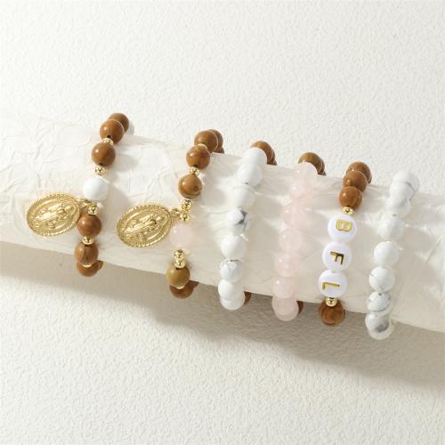 Pulseras de piedras preciosas, con resina & metal & acero inoxidable 304, chapado en color dorado, Joyería & elástico & para mujer, más colores para la opción, longitud:aproximado 16-17 cm, Vendido por UD