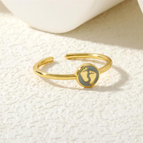 Bague en laiton, Pied, Placage de couleur d'or, bijoux de mode & pour femme & émail, protéger l'environnement, sans nickel, plomb et cadmium, Diamètre intérieur:Environ 17mm, Vendu par PC