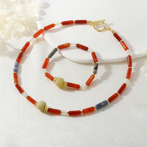 ensemble de bijoux de pierre gemme, Bracelet & collier, avec chalumeau & laiton, Placage de couleur d'or, bijoux de mode & styles différents pour le choix & pour femme, plus de couleurs à choisir, Vendu par PC