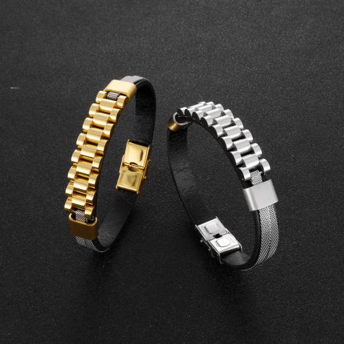 Stainless Steel Jewelry Bracelet, 304 Stainless Steel, with PU Leather, plated, for man, more colors for choice, Sold By PC