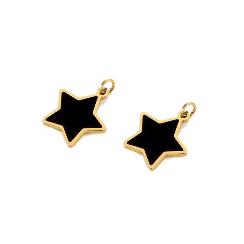 Stainless Steel Pendants, 304 Stainless Steel, Star, gold color plated, DIY & enamel, black, Sold By PC