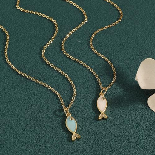 Brass Necklace, Fish, gold color plated, for woman & enamel & with rhinestone, more colors for choice, nickel, lead & cadmium free, Sold By PC