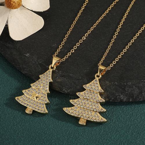 Cubic Zircon Micro Pave Brass Necklace, Christmas Tree, gold color plated, different styles for choice & micro pave cubic zirconia & for woman, more colors for choice, nickel, lead & cadmium free, Sold By PC